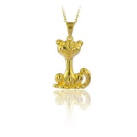 14K Gold Cat Necklace