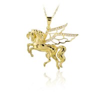 14K Gold Pegasus Horse Necklace