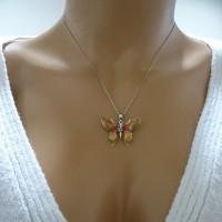 14K Rose Gold Red Butterfly Necklace