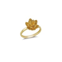 14K Solid Gold Art Design Fashion Lotus Ladies Ring