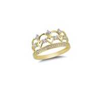 14K Solid Gold Art Design Fashion Crown Ladies Ring