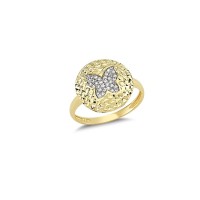 14K Solid Gold Art Design Fashion Diamond Cut Butterfly Ladies Ring