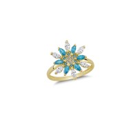 14K Solid Gold Art Design Fashion Flower Ladies Ring