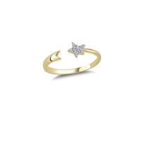 14K Solid Gold Art Design Fashion Star Ladies Ring