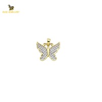 14K Solid Gold Butterfly Charm Pendant