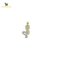 14K Solid Gold Cat Charm Pendant