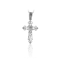 14K Solid Gold Cross Charm Necklace