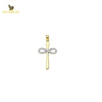 14K Solid Gold Cross Infinity Charm Pendant