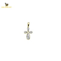 14K Solid Gold Cross Charm Pendant