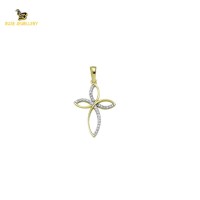 14K Solid Gold Cross Charm Pendant