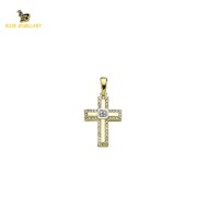 14K Solid Gold Cross Charm Pendant