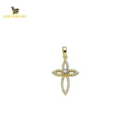 14K Solid Gold Cross Charm Pendant