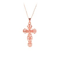 14K Solid Gold Cross Crucifix Charm Necklace