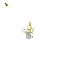 14K Solid Gold Angel Charm Pendant