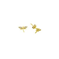 14K Solid Gold Drop Stud Dragonfly Earring