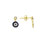 14K Solid Gold Drop Stud Evil Eye Earring