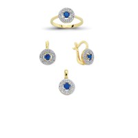 14K Solid Gold Gemstone Cz Design Set