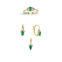 14K Solid Gold Gemstone Cz Design Set