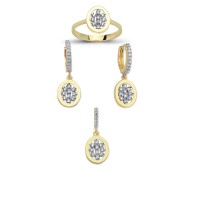 14K Solid Gold Gemstone Cz Design Set