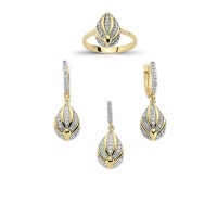 14K Solid Gold Gemstone Cz Design Set