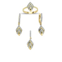 14K Solid Gold Gemstone Cz Design Set