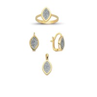 14K Solid Gold Gemstone Cz Design Set