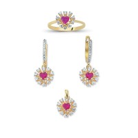 14K Solid Gold Gemstone Cz Design Set