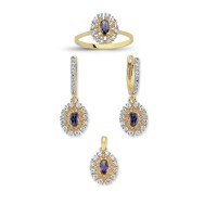 14K Solid Gold Gemstone Cz Design Set