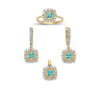 14K Solid Gold Gemstone Cz Design Set