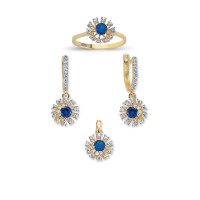 14K Solid Gold Gemstone Cz Design Set