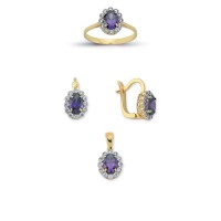 14K Solid Gold Gemstone Cz Design Set