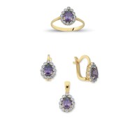 14K Solid Gold Gemstone Cz Design Set