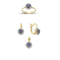 14K Solid Gold Gemstone Cz Design Set