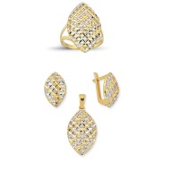 14K Solid Gold Gemstone Cz Design Set