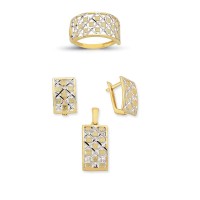 14K Solid Gold Gemstone Cz Design Set