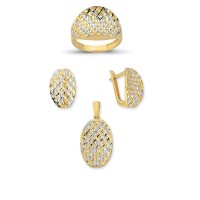 14K Solid Gold Gemstone Cz Design Set