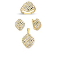 14K Solid Gold Gemstone Cz Design Set