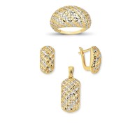 14K Solid Gold Gemstone Cz Design Set