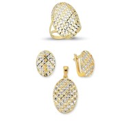 14K Solid Gold Gemstone Cz Design Set