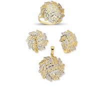 14K Solid Gold Gemstone Cz Design Set