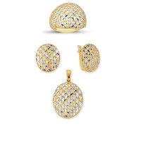 14K Solid Gold Gemstone Cz Design Set