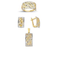 14K Solid Gold Gemstone Cz Design Set