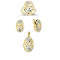 14K Solid Gold Gemstone Cz Design Set