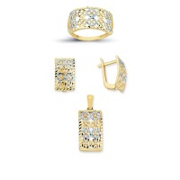 14K Solid Gold Gemstone Cz Design Set