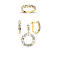 14K Solid Gold Gemstone Cz Design Set