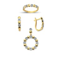 14K Solid Gold Gemstone Cz Design Set