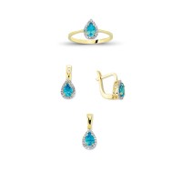 14K Solid Gold Gemstone Cz Drop Set