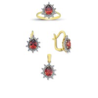 14K Solid Gold Gemstone Cz Drop Set