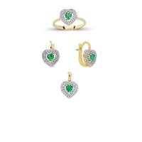 14K Solid Gold Gemstone Cz Drop Emerald Set