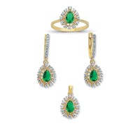 14K Solid Gold Gemstone Cz Emerald Set